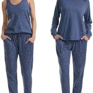 NWT Live Love Lounge Women's 3 Piece Pajama Set Dark Blue Polka Dot 2X